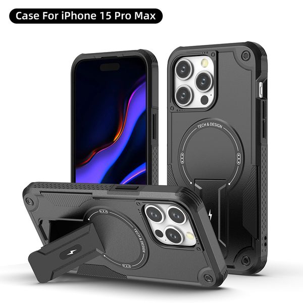 Casos magnéticos Suporte Anti-queda Caso de proteção Protable Kickstand Anel de metal PC TPU Capa traseira à prova de choque para iPhone 11 12 13 14 15 Pro Max