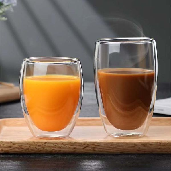 Двухслойная кружка, чашка из боросиликатного стекла, термостойкая молочная кружка, чашка с летним фруктом, праздничные атрибуты, прозрачная кружка в форме яйца