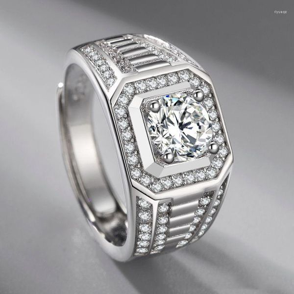 Anéis de casamento 2023 design criativo cor prata em todo o céu musgo pedra masculino zircão anel estilo escritório personalidade jóias