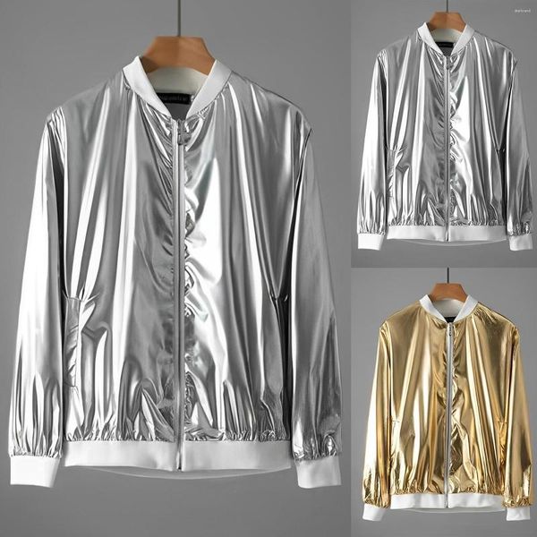 Herrenjacken Männer glänzende Jacke Gold und Silber helle Farbe Streetwear Reißverschluss Harajuku Hip Hop Mantel 2023 Herbst Windjacke