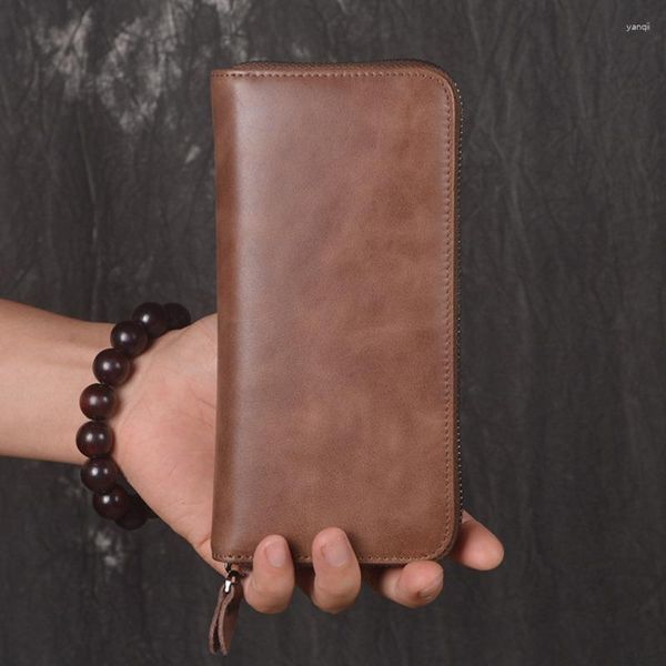 Brieftaschen Vintage Öl Wachs Leder Handheld Tasche für Männer Multi Karte Lange Reißverschluss Brieftasche Mode Ändern Frauen