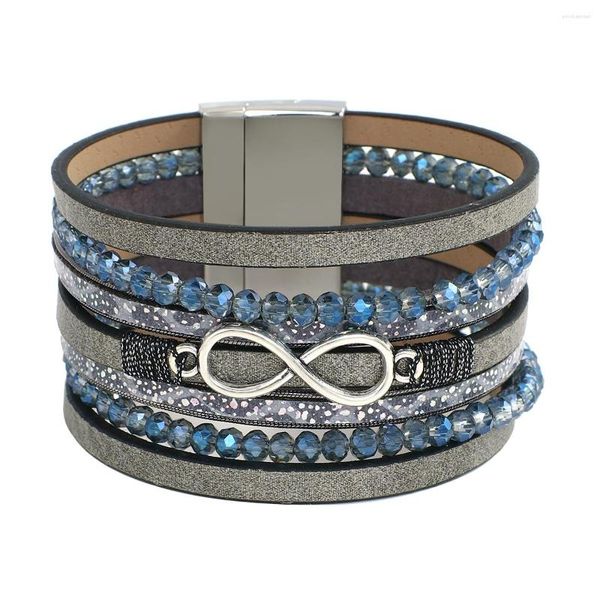 Charm-Armbänder Amorcome Boho Unendlichkeitssymbol Frauen wickeln Mode Kristallperlen echtes Lederarmband Paar Freundschaftsgeschenk