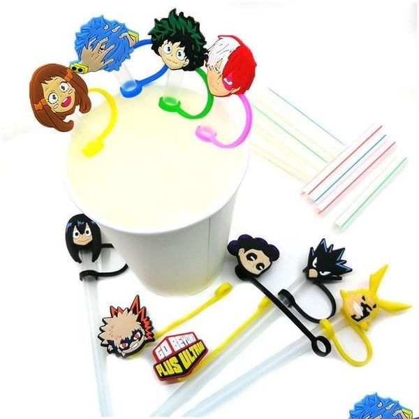 Trinkhalme Sts Custom My Hero Academia Soft Sile St Toppers Zubehör Er Charms wiederverwendbar spritzwassergeschützt Staubstopfen dekorativ 8 m Dhu09