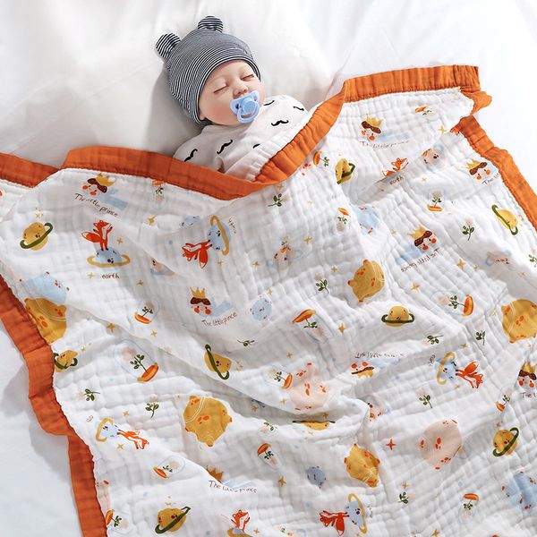 Schlafsäcke Baumwolle Cartoon-Muster Babydecken 6-lagige Baumwollgaze weiche saugfähige Wickeldecke Duschtücher für geborene Babys 230923