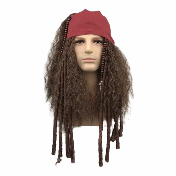 Chapéus de festa peruca pirata cosplay jack sparrow capitão perucas e acessórios completos cabelo sintético halloween festa traje adereços 230923