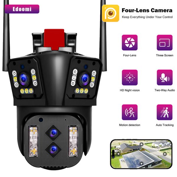 IP-Kameras 16 MP HD-Außen-PTZ-Kamera, 10-facher Zoom, vier Objektive, drei Bildschirme, 8 MP WiFi, Sicherheitsschutz, CCTV, Farbnachtsicht, 230922