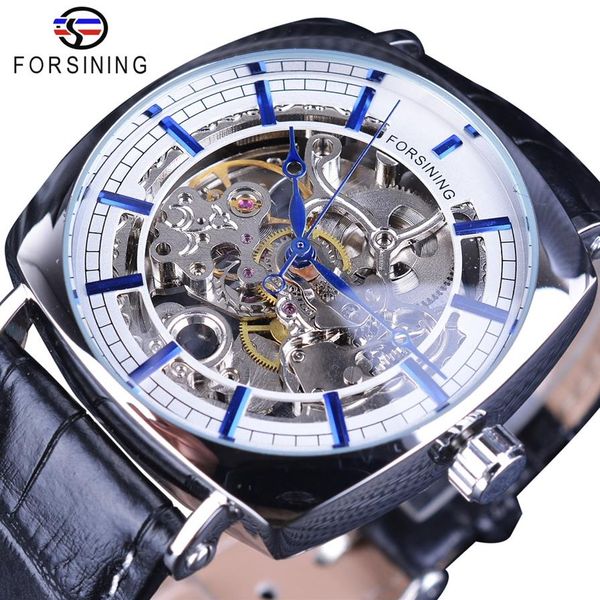 Forsining 2018 Nuova edizione limitata Lancette blu con movimento a fiore trasparente Custodia con cinturino in vera pelle Orologio automatico di lusso348J