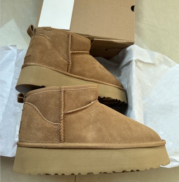 Botas clássicas Ultra Mini Plataforma Tazz Chinelo Mulheres Fundo Grosso À Prova D 'Água Couro Genuíno Botas De Neve Quentes Com Pele Austrália Homens Tasman Chinelos Bota Tamanho 35-43