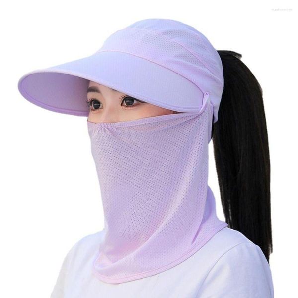 Cappelli a tesa larga Protezione per il viso in bicicletta con maschera Protezione solare per donna Cappello stile coreano Tappo superiore vuoto per sole