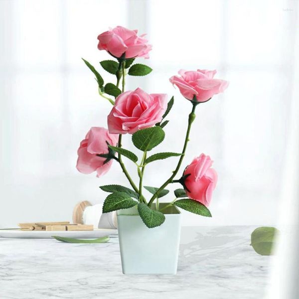 Flores decorativas simuladas vaso de planta presente falso flor de seda vaso rosa simulação bonsai falso de longa duração