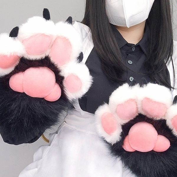 Cinco Dedos Luvas Peludo Pata Cosplays Lobo Urso Animal De Pelúcia Mittens Para Mulheres Meninas Drop 230923