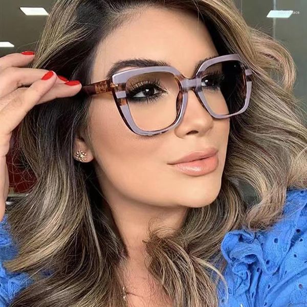 Güneş Gözlüğü Kişilik Leopar Baskı Gözlükleri Çerçeve Kadınlar Moda Basit Büyük Düz Ayna Trend Anti-Mavi Işık