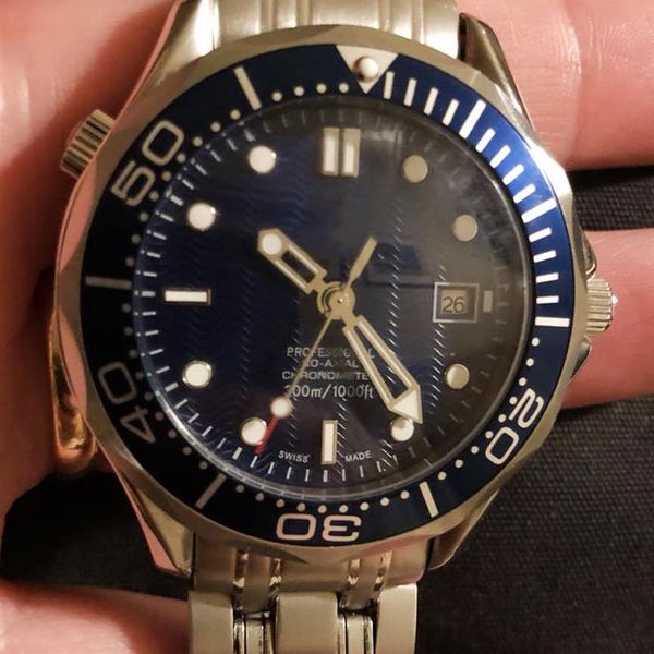 Dropship marca relógio masculino profissional 300m james bod mostrador azul safira 41mm relógios automáticos masculinos214t