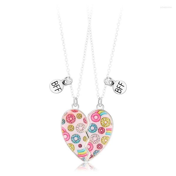 Collane con ciondolo Amici della moda Ciambella Collana di coppie d'amore 2 pezzi/set Cuore spezzato BFF Regalo di gioielli di buona amicizia