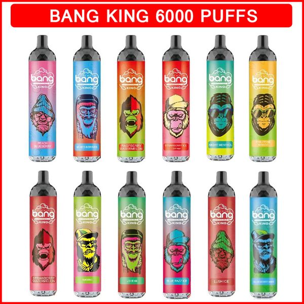 Электронная сигарета Bang King 6000 Puffs Перезаряжаемая одноразовая сетчатая катушка для вейпа 0/2/3/5% Аккумулятор 850 мАч Предварительно заполненные картриджи емкостью 14 мл Электронные сигареты Ручка-устройство Без налога