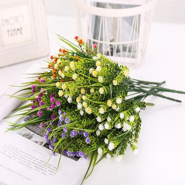 Dekorative Blumen Mini Rosenstrauß Künstliche Blumenpflanze für Hochzeit DIY Home El Kranz Dekoration Geschenk Handwerk Fake