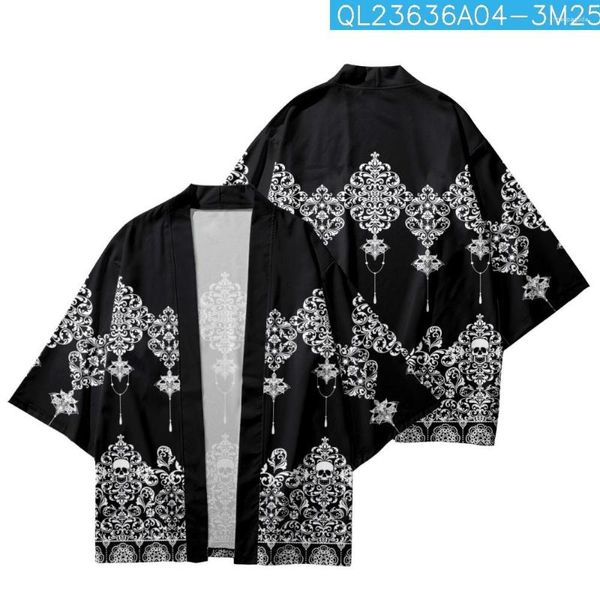 Этническая одежда, винтажное китайское черно-белое кимоно с принтом, уличная одежда для мужчин и женщин, кардиган Хаори, халат в стиле Харадзюку, большой японский пляжный юката