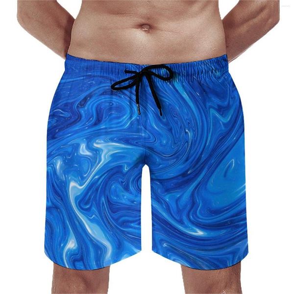 Shorts masculinos azul mármore ginásio arte abstrata clássico placa calças curtas homens design esportes surf secagem rápida troncos de natação presente idéia