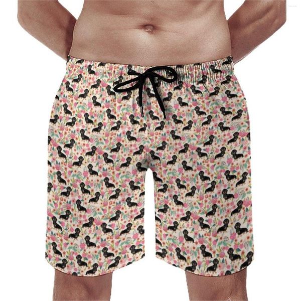 Pantaloncini da uomo Summer Board Bassotto Stampa Sport Fitness Pantaloni corti da spiaggia con grafica floreale rosa Costume da bagno classico ad asciugatura rapida di grandi dimensioni