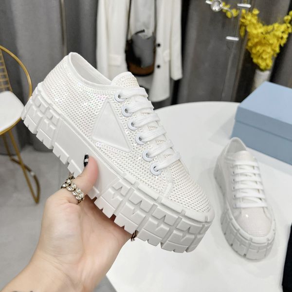 Scarpe da ginnastica da donna con paillettes a doppia ruota Scarpe casual firmate Scarpe con plateau bianche e nere Sneaker con fondo spesso da ginnastica con suola robusta