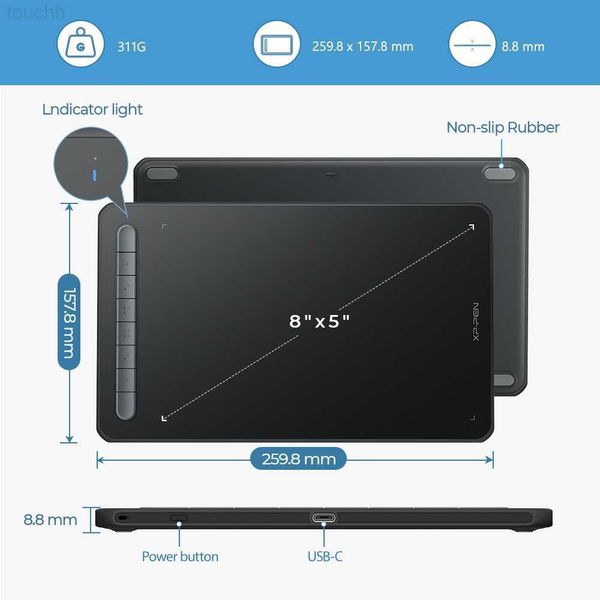 Canetas para tablets gráficos XPPen Deco sem fio Bluetooth Digital Graphic Tablet Drawing Tablet Pen Tablet Suporte Windows Mac Android Chrome OS / Linux L230923