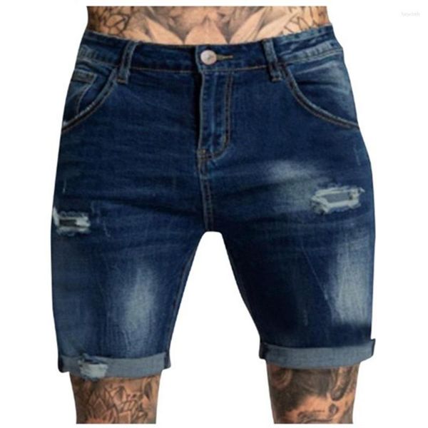 Jeans masculinos verão rasgado para homens de boa qualidade shorts algodão sólido reto calças jeans masculino preto azul casual