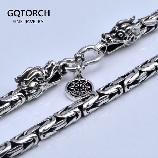 Chokers Real Pure 925 Sterling Silver Colar Homens Duplo Dragão Cabeças Vintage Handmade Clavicular Chain Colar Masculino Viking Jóias 230923