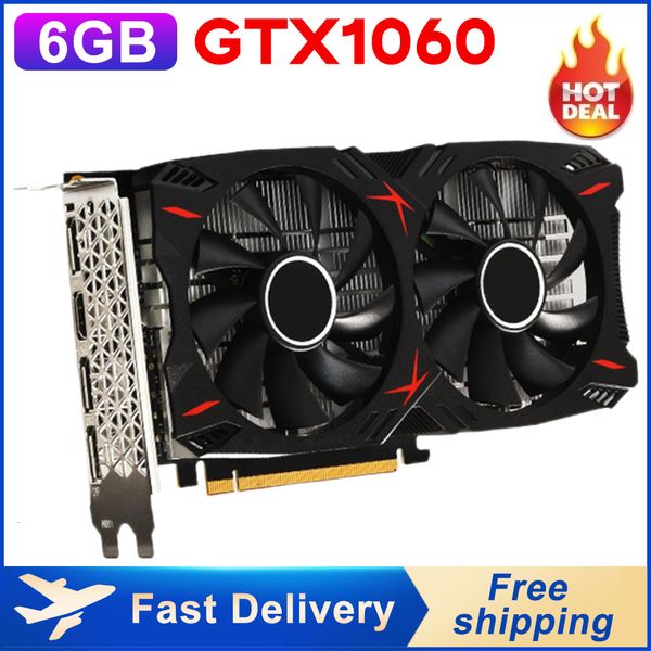 Placas gráficas 1PCS GTX1060 6GB GDDR5 Placa gráfica para jogos 6 pinos 192bit Dual Fans PCI-E 3.0 16X Placa de vídeo gráfica de computador para escritório / casa 230923