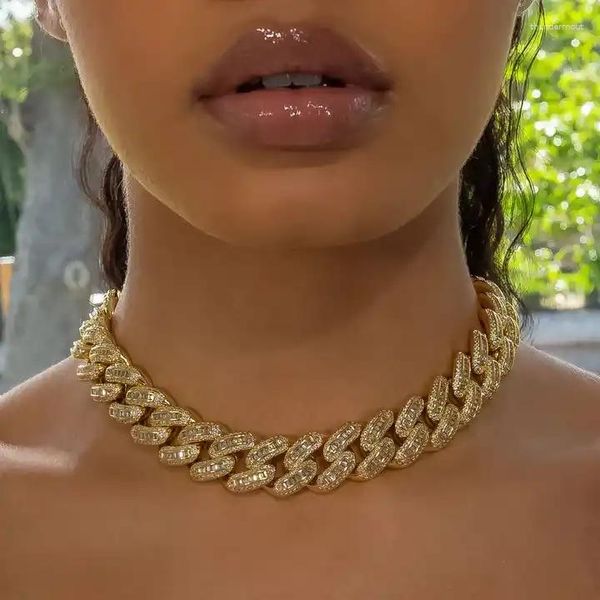 Correntes 2023 moda 20mm de largura cubana miami corrente colar cz pavimentado pesado prata cor de ouro para homens mulheres hip hop rock jóias
