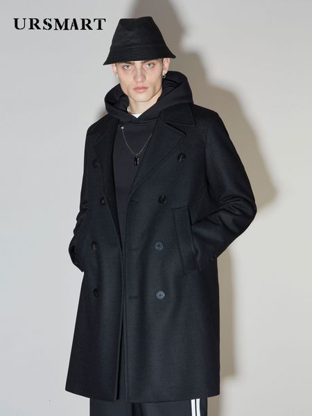 Мужское камвольное пальто из смесовой шерсти, классическое двубортное пальто средней длины, осенне-зимнее утолщенное теплое молодежное британское пальто 230922