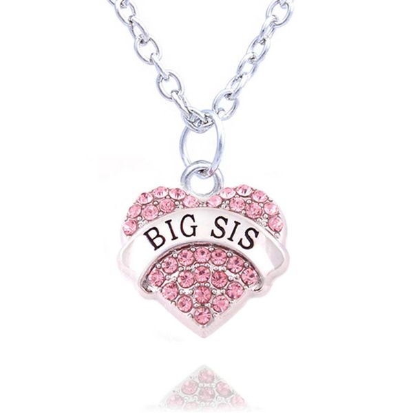 Charm Rosa Kristall Herz Halskette „BIG SIS MIDDLE SIS LITTLE SIS BABY SIS“ Schwester Geburtstagsgeschenke Frauen Mädchen Schmuck10pcs254j