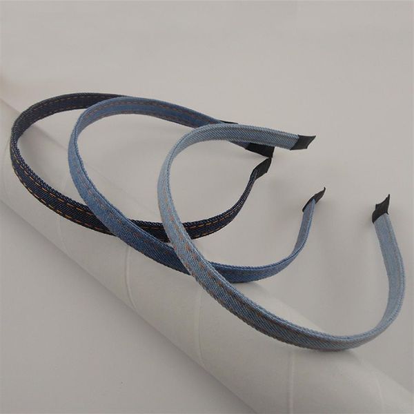 10 Stück 10 mm Denim-blauer Stoff überzogene Metall-Stirnbänder, Saumkanten, schlichte Bänder für DIY-Schmuck, Haarreifen249z