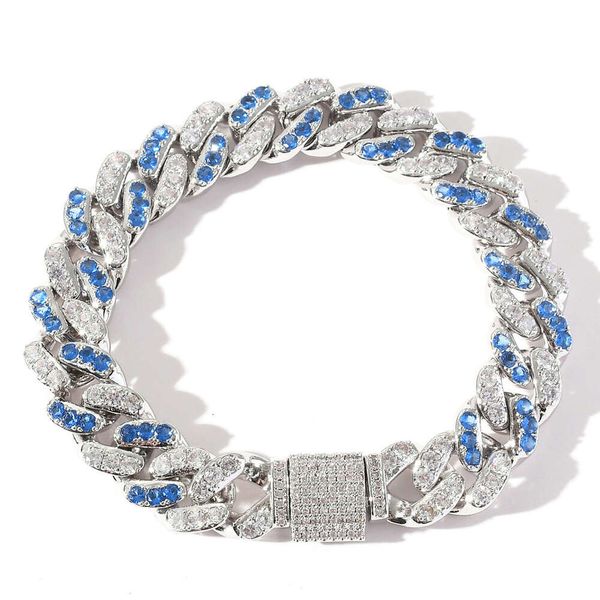 Pulseira de quadril 12mm micro incrustada mar azul branco zircão corrente cubana acessórios de moda hiphip hop