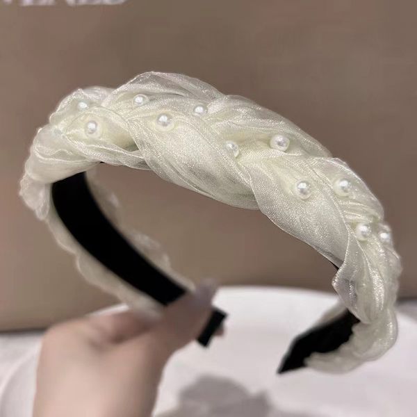S3817 moda feminina joias de cabelo ol faixa de cabeça artesanal trançada renda falsa pérola argola de cabelo acessórios de faixa de cabelo