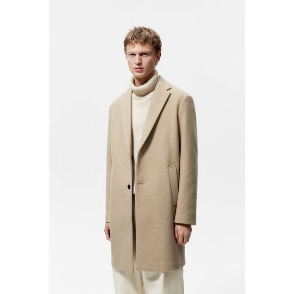 Misto lana da uomo europeo e americano semplice autunno moda colletto da abito urbano colletto lungo elasticizzato orlo dritto cappotto di lana Trench 230922