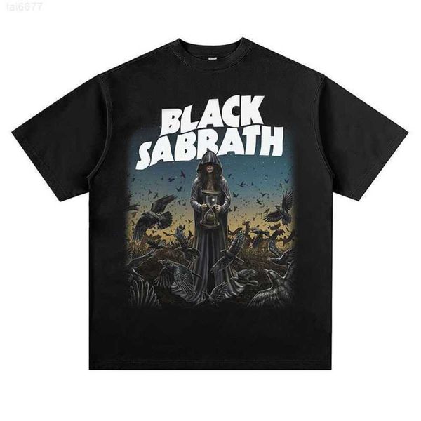 Black Sabbath Metal Rock Band Distressed Camiseta de manga curta estampada ombro solto High Street Vintagejsou