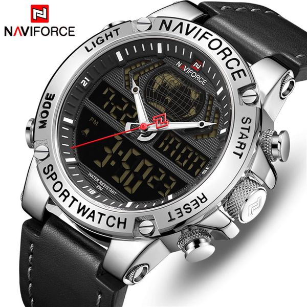 NAVIFORCE Top Marca Mens Moda Esporte Relógios Homens Couro À Prova D 'Água Quartz Relógio de Pulso Militar Analógico Digital Relogio masculino295E