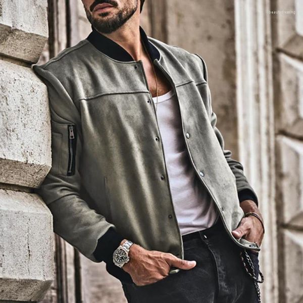 Giacche da uomo Abbigliamento da uomo Colletto alla coreana vintage Zip-up Moda Uomo Giacca in pelle Autunno Capispalla classico Cappotti in pelle scamosciata PU