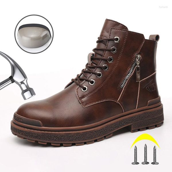 Botas anti-esmagamento anti-punctura sapatos de segurança masculino resistente ao trabalho de proteção de alta qualidade indestrutível biqueira de aço