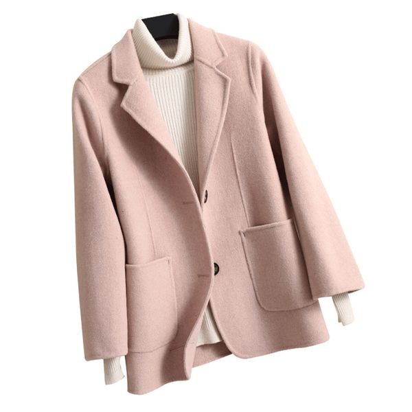 Misto lana da donna 100% pura lana Cappotto di lana Donna Autunno Abito piccolo Cappotto di lana Donna Mostra giacca bifacciale in cashmere alta e sottile 230923