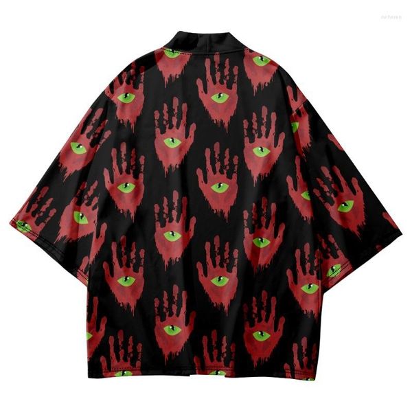 Abbigliamento etnico Cinese Nero Rosso Stampa Kimono Uomo Donna Giapponese Streetwear Cardigan Tradizionale Cosplay Haori Abiti estivi da spiaggia Yukata