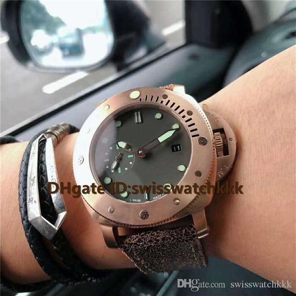 Novo pam00382 relógios masculinos suíço automático safira data display rosa ouro bronze caso cinta de bezerro transparente caso volta dos homens wa340i