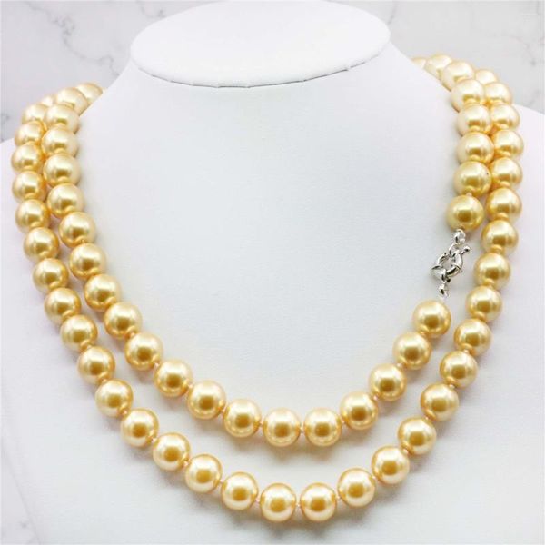 Correntes 10mm Gold-Color South Sea Shell Pérola Corda Cadeia Beads DIY Colar de Jóias para Mulheres Fazendo Festa de Pedra Natural 32 polegadas