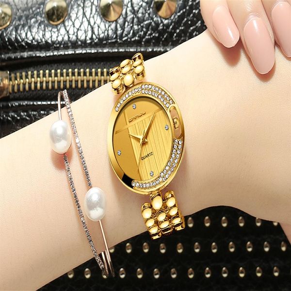 CRRJU Orologi da polso da donna di nuova moda con cinturino in oro con diamanti Orologio da polso con gioielli da donna di marca di lusso superiore Female321z