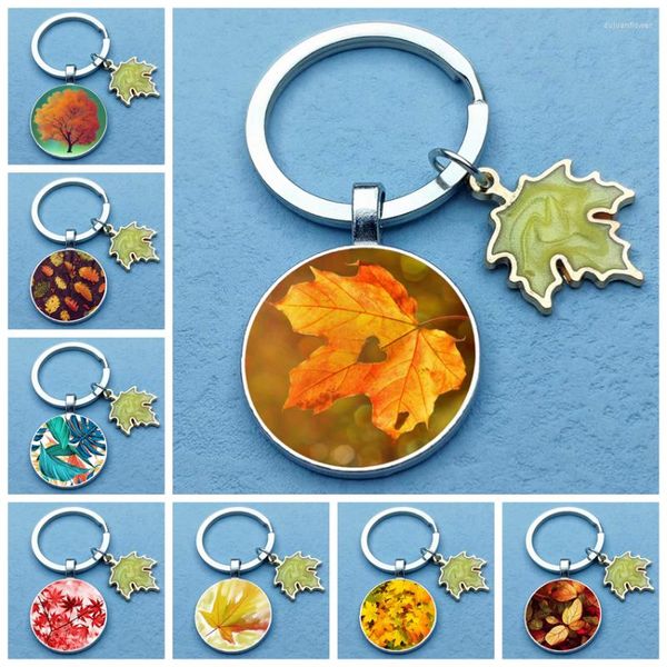 Schlüsselanhänger Baum Ahorn Landschaft Schlüsselanhänger Blatt Schlüsselanhänger Schlüsselanhänger als Geschenk für Freunde Glas Cabochon Schmuck