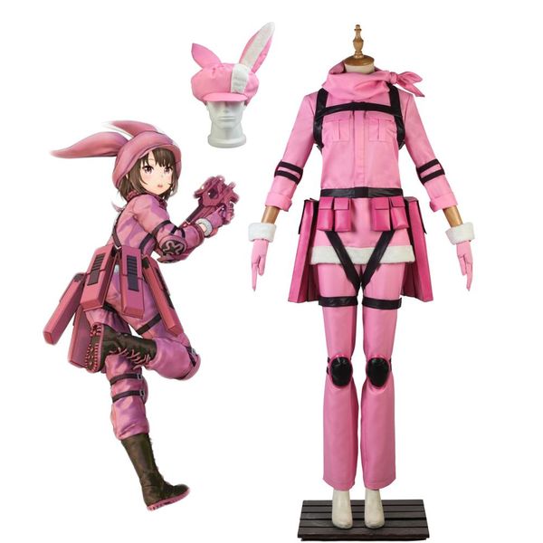 Trajes de anime espada arte on-line ggo llenn cosplay traje são kohiruimaki karen rosa uniforme cosplay feito sob encomenda