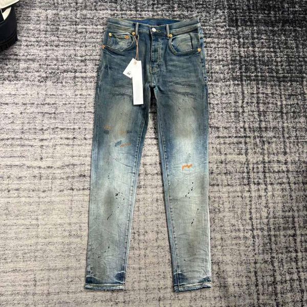 Herrenjeans Herren Vintage Dirty Paints Distressed Mid Blue Jean