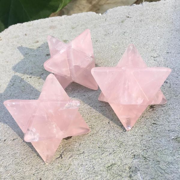 Декоративные статуэтки 5 см натуральный кристалл розового кварца Звезда Меркаба 8 точек чакры Рейки Исцеляющий камень для медитации, стимулирующий акупунктурные точки