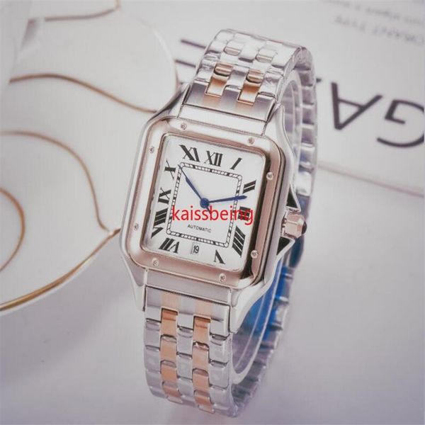 Fashion Lady Square para hombre reloj de mujer de acero inoxidable fecha automática analógico hombres diseñador reloj de pulsera completo regalos284U