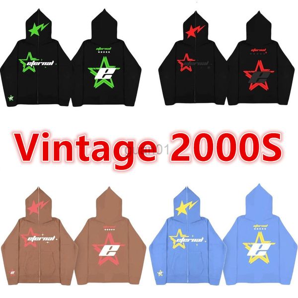 Erkek Hoodies Sweatshirts Yıldız Mektup Baskılı Vintage 2000'ler Zip Hoodie High Street Moda Y2K Sıradan Çift Kazak 230923